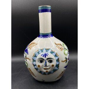 Erandi Tonala Tequila Tumble Up Folk Art Jug Sun Face Florals 11.5” Ceramic